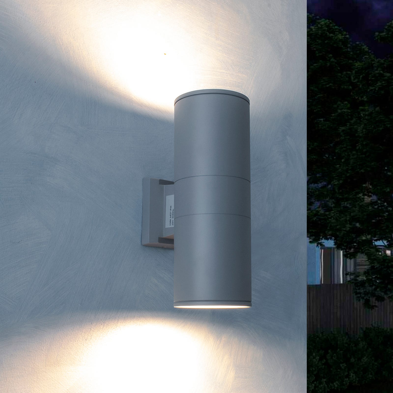 YORK Applique muro parete lampada doppia emissione LED attacco E27 luce  giardino facciate ingresso 230V