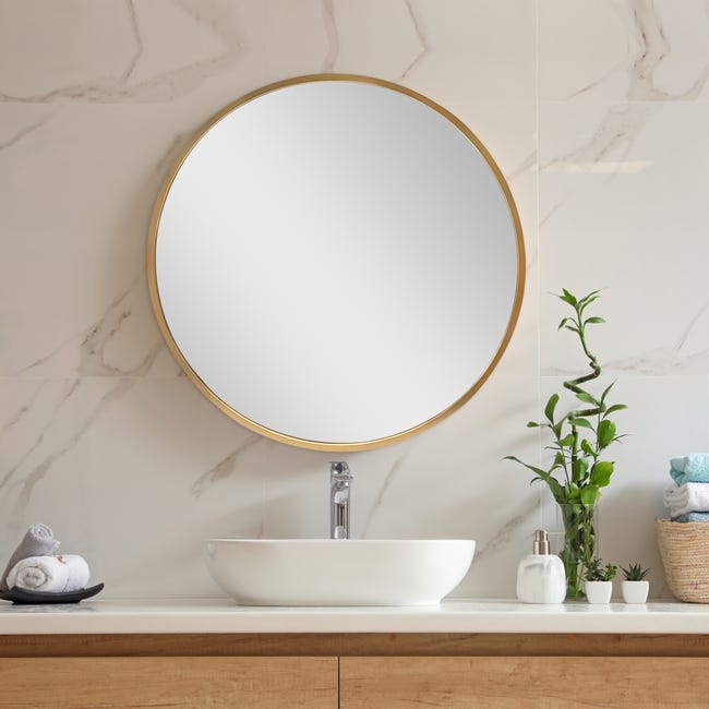 Specchio Rotondo da Parete 'Modugno' Ø 40 cm Cornice in Alluminio - color  Oro [en.casa]