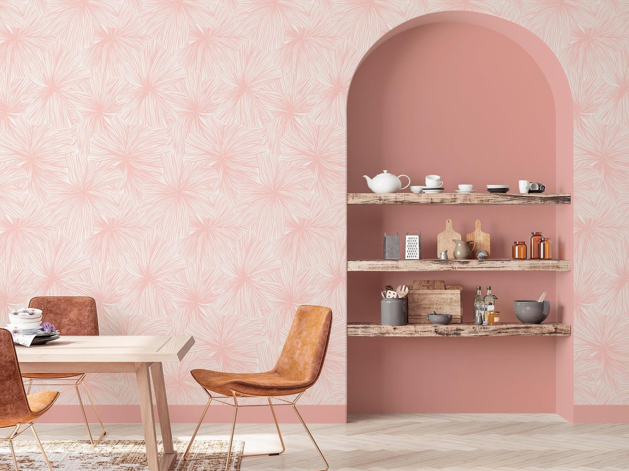 Papier Peint Rose Poudré Et Doré