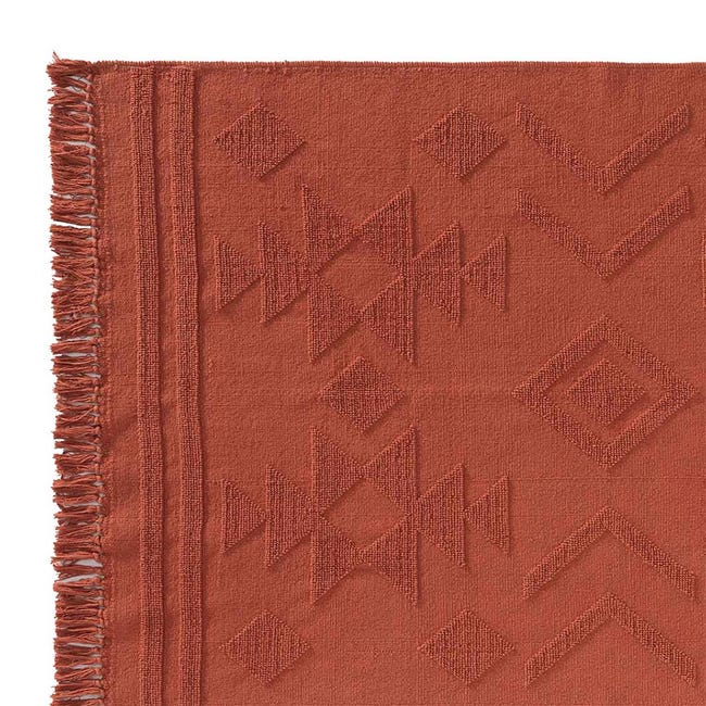 Tapis de salon 120x170 cm en coton rouge terracotta