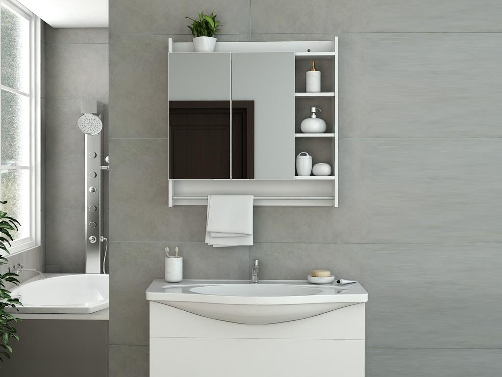 Armoire Murale De Salle De Bain Avec Miroir Et Porte Serviette Avazu Blanc Leroy Merlin