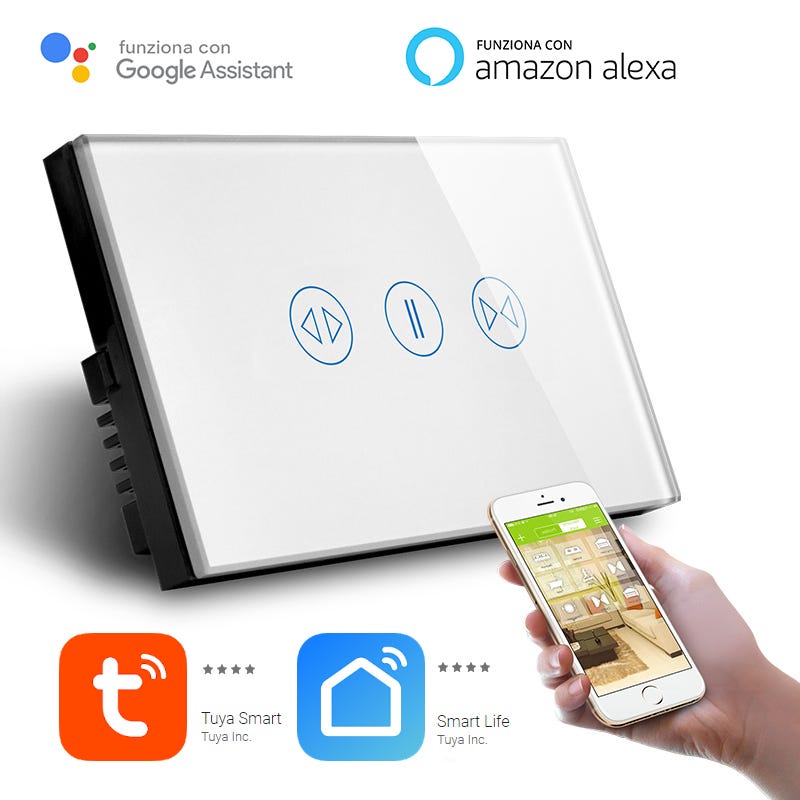 Interruttore Tapparelle Smart Home a 3 pulsanti Touch WiFi Bianco  LKM-SMTP01W LKM Security