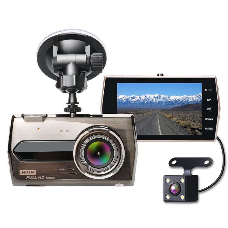Telecamera per auto Full HD 1080P ampio angolo di visione 170° con display  4 pollici G-Sensor a batteria con retrocamera