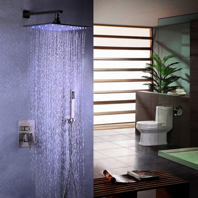 Pomme de douche LED en acier inoxydable et système de douche à main en  nickel brossé Avec LED 250 mm