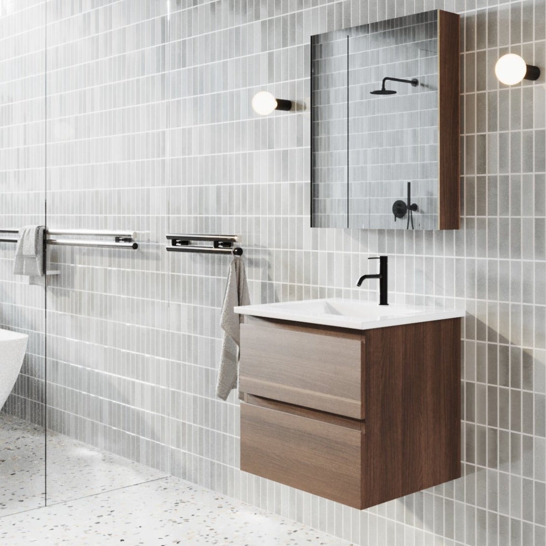 Meuble salle de bain design simple vasque MESSINA largeur 60 cm noyer | Leroy Merlin