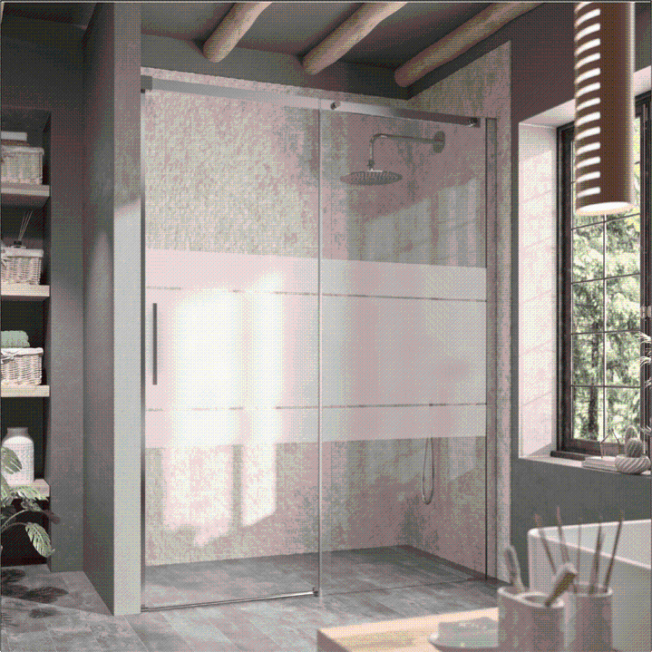 Paroi de douche fixe + Porte coulissante LUNA verre sérigraphié 160 cm