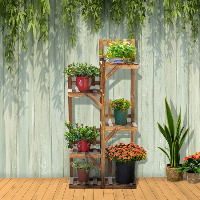 Étagère à fleurs en bois - porte plante bois 6 tablettes - dim