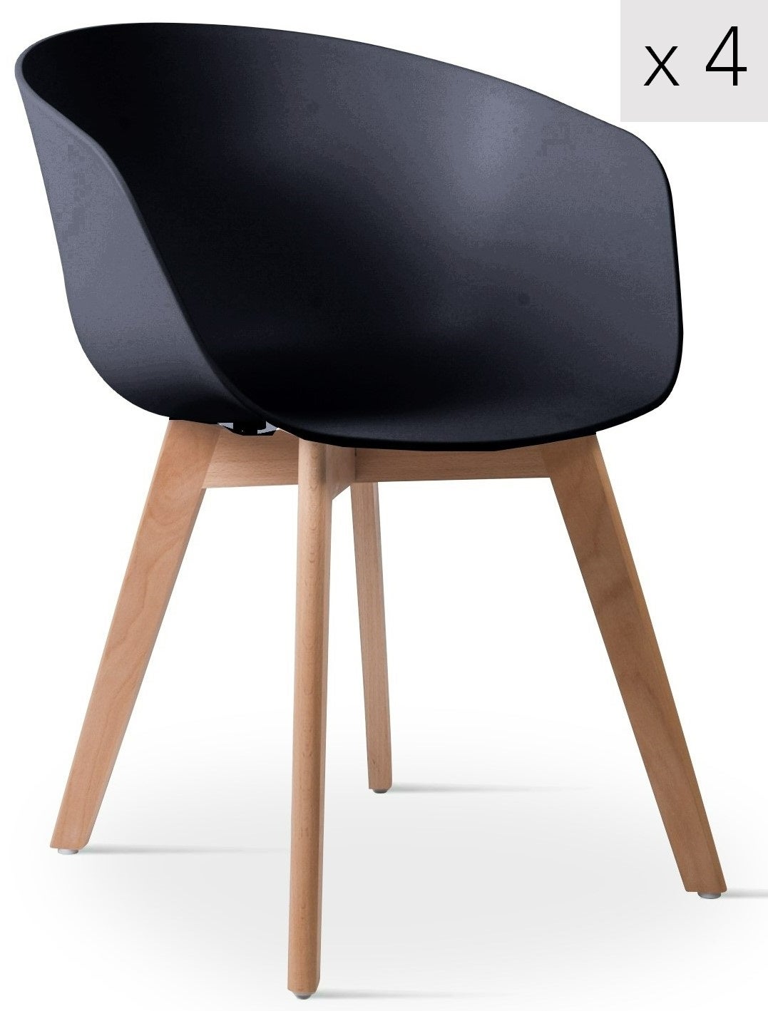 Nordlys - Set 4 sedie scandinave con gambe in legno nere
