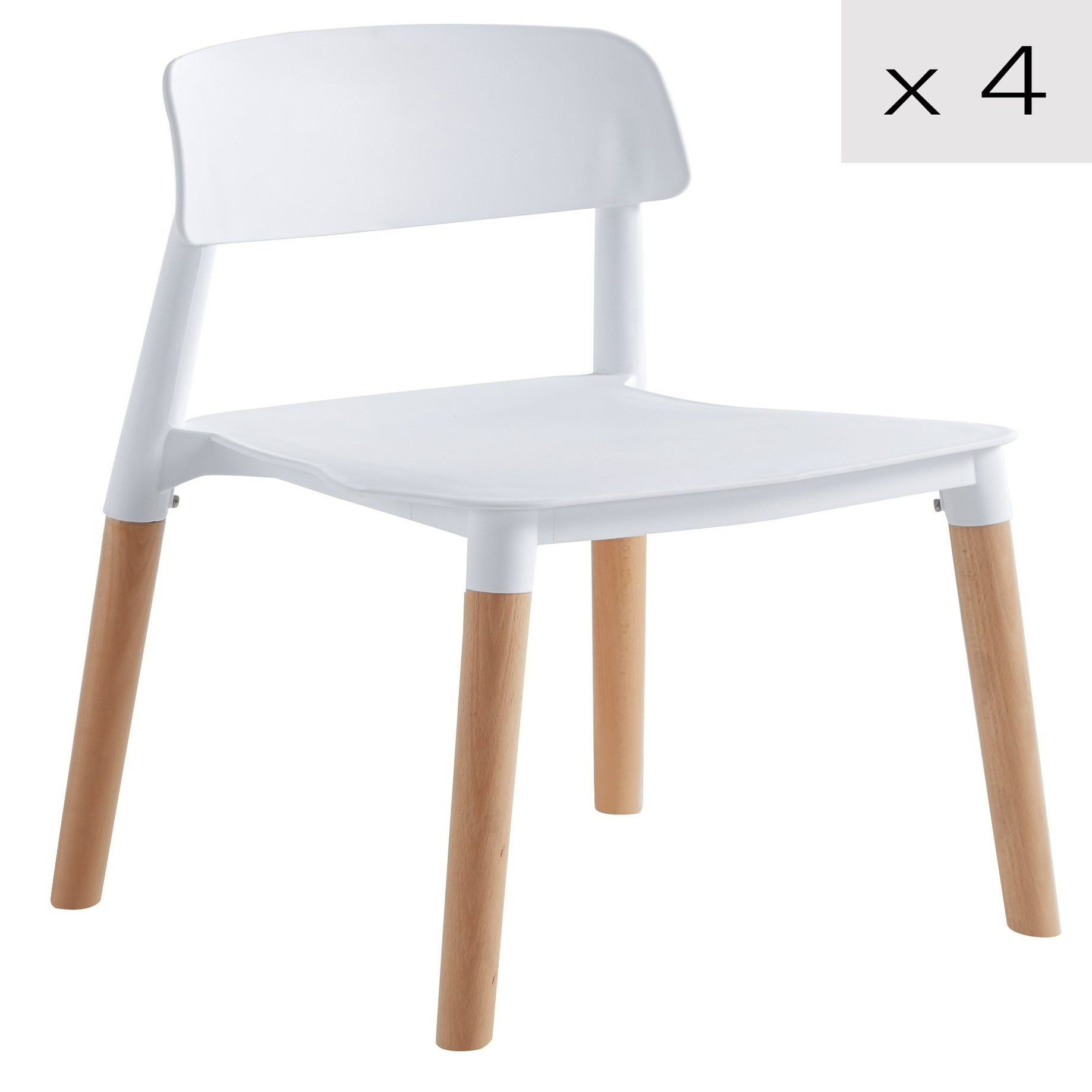 Lot de 4 chaises blanches design nid en polypropylène avec pieds en bois -  Inspiration Luxe
