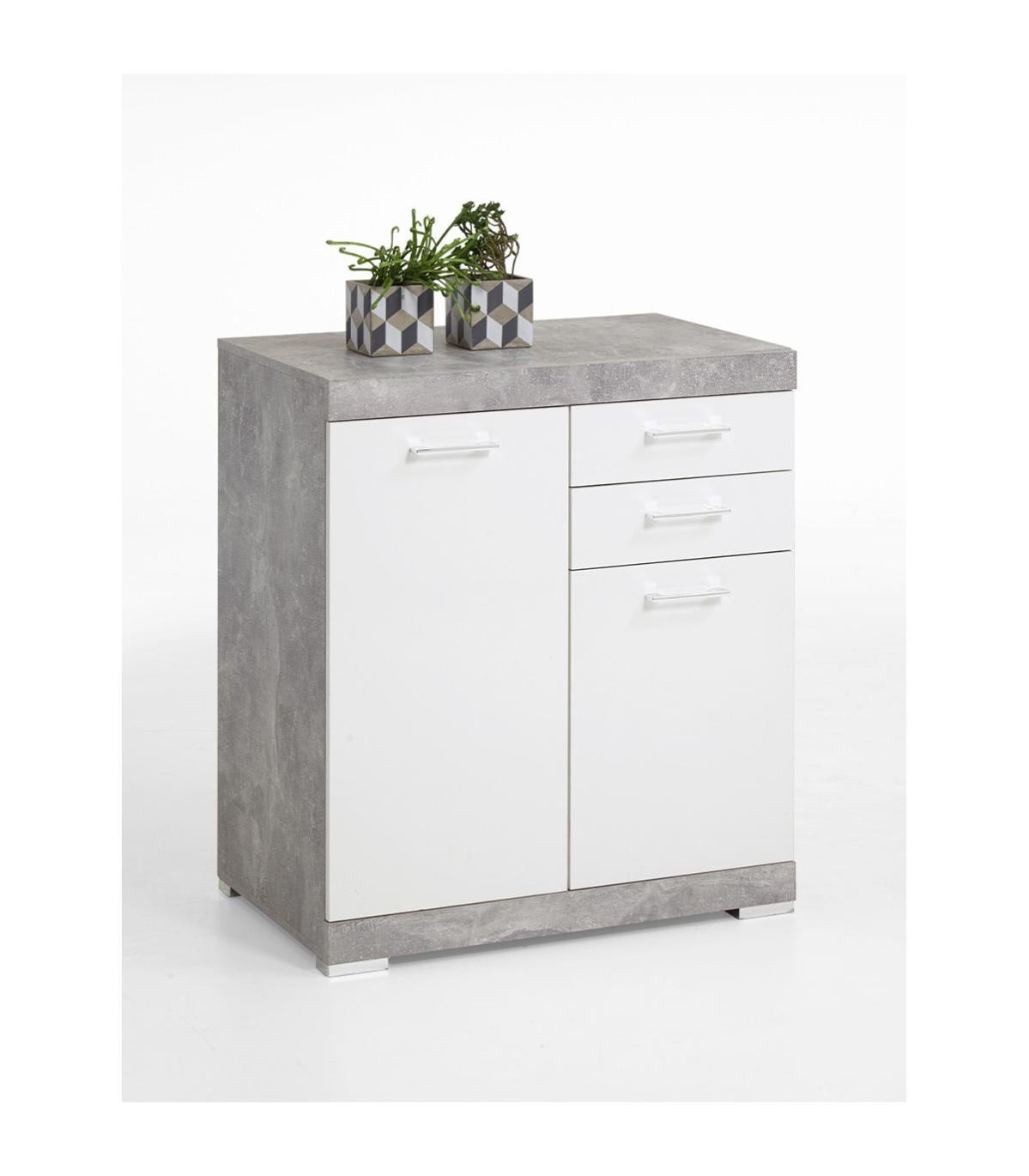 Commode Ben 2 Portes 2 Tiroirs - Meuble Rangement Blanc/Chêne 79x74x36cm | Buffet Salon Vladon