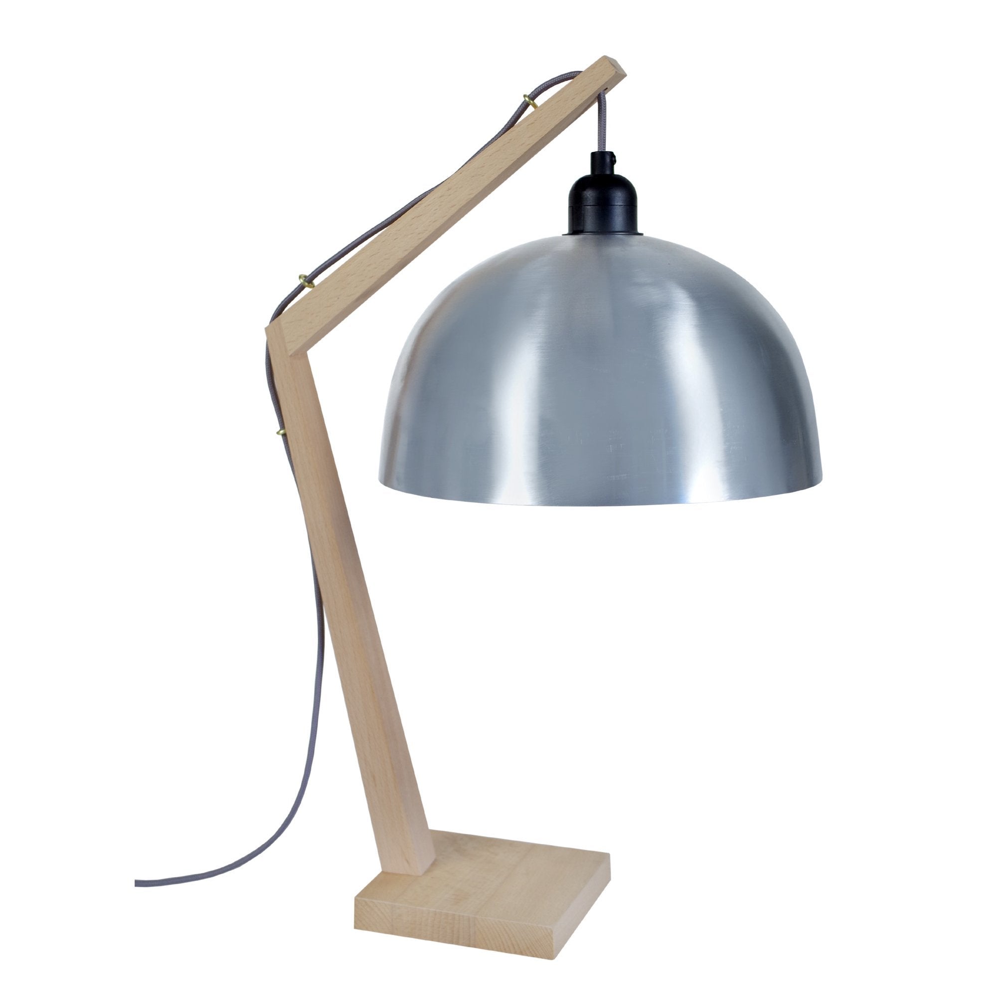 Kran demi-boule - lámpara de noche redondo madera natural y aluminio