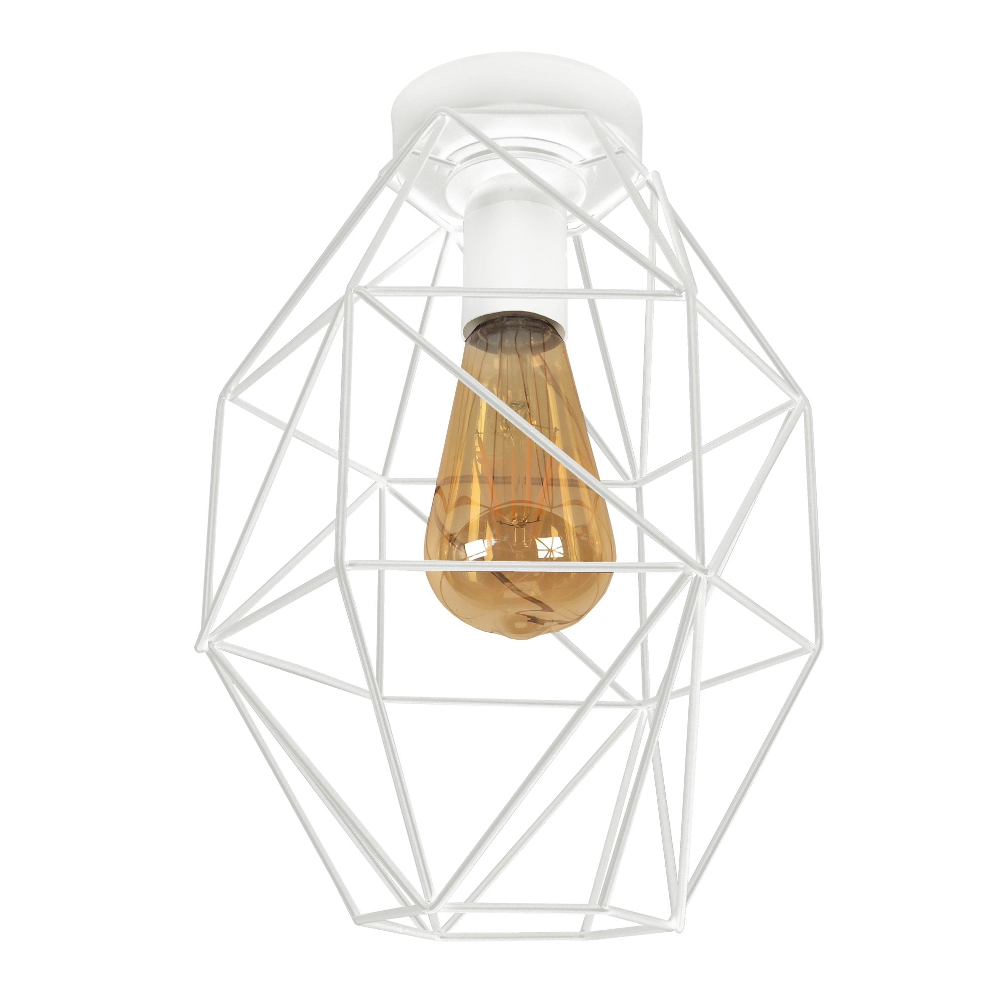 Lámpara de techo tosel octogonal metal geométrico blanco, blanca pantalla de lámpara vidrio verde d21 x h30 cm