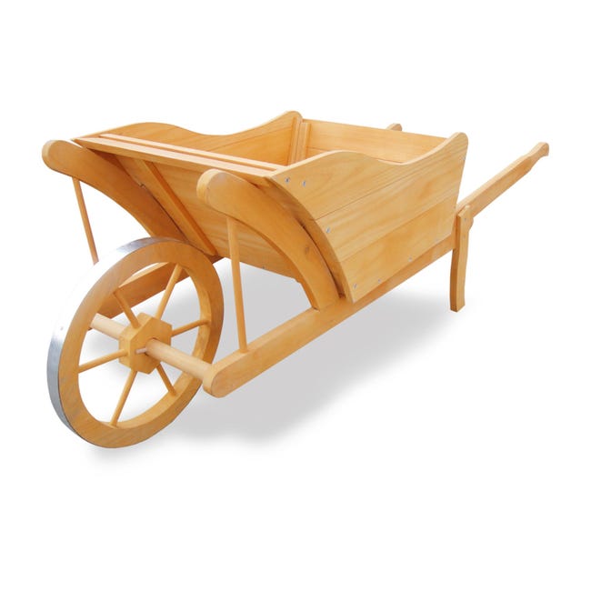 RELAX4LIFE Fioriera Da Esterno A Forma Di Carrello/Carriola, Decorazione Da Giardino Con Manico, Ruota E 9 Accessori A Calamita, Patio, Cortile E Balcone (69,5 X 26 X 29,5 Cm, Naturale - Foto 6