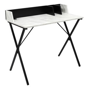 Bureau simple Chiaki 120x75cm Bois Blanc effet marbre et Métal Or