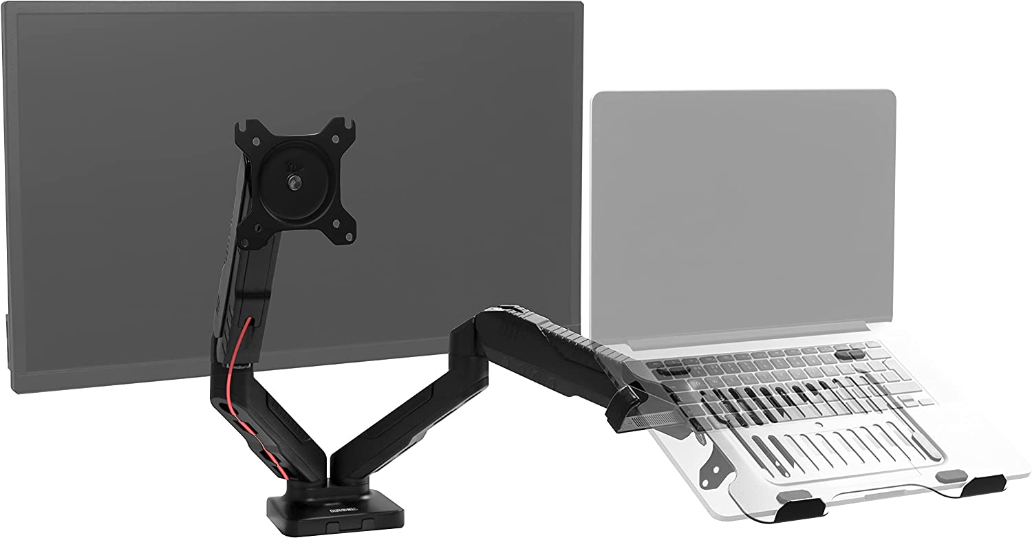 Duronic DM25L1X1 Supporto monitor da scrivania con morsetto e piattaforma  per PC portatile – Braccio porta monitor Inclinabile ed orientabile