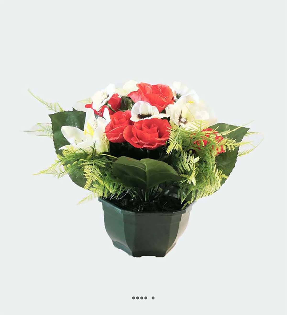 Composition fleurs artificielles pour cimetière vasque roses, lys et pensées  H 28 cm D 32 cm Rouge - couleur: Rouge | Leroy Merlin