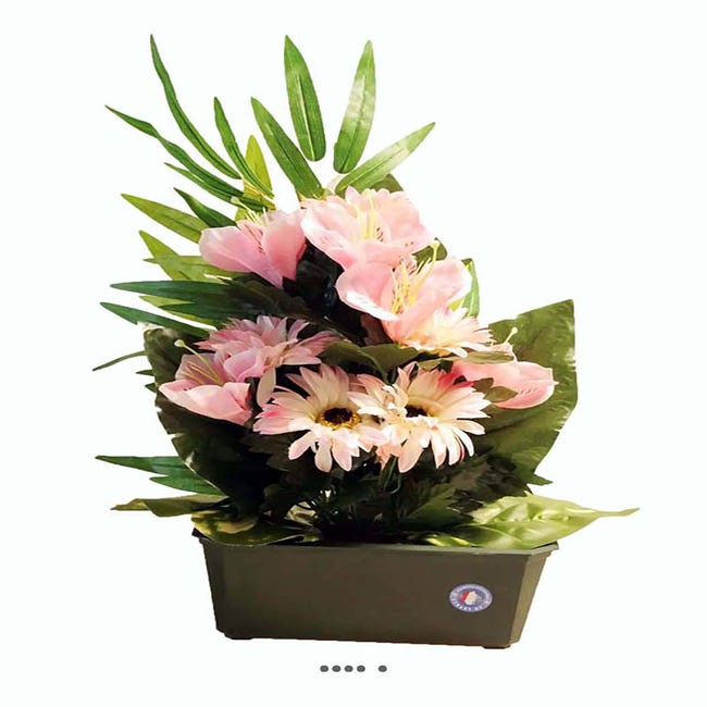 Composition fleurs artificielles pour cimetière jardinière gerberas et  alstroemerias H 50 cm L 28 cm - couleur: Rose-crème | Leroy Merlin