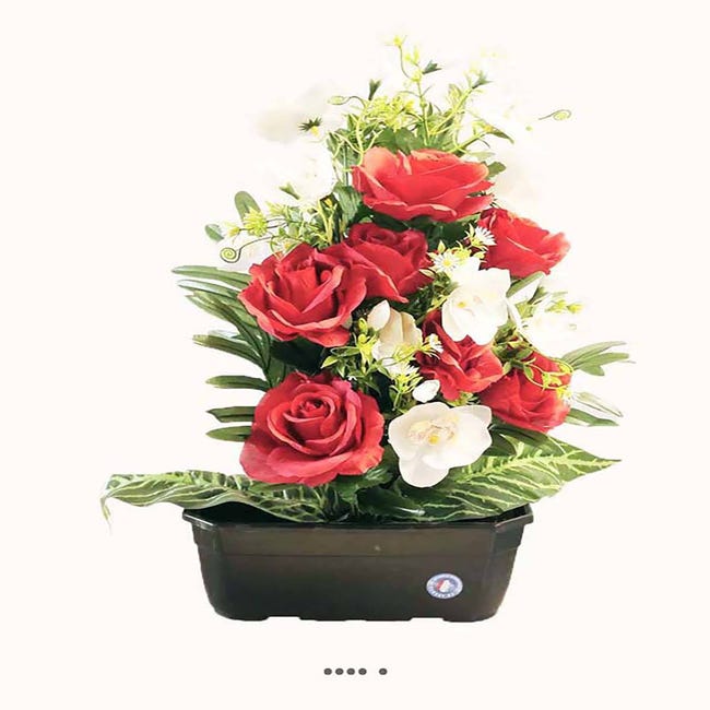 Fleurs artificielles pour cimetière jardinière roses et orchidées H52 cm  L36cm ROUGE - couleur: Rouge-blanc | Leroy Merlin
