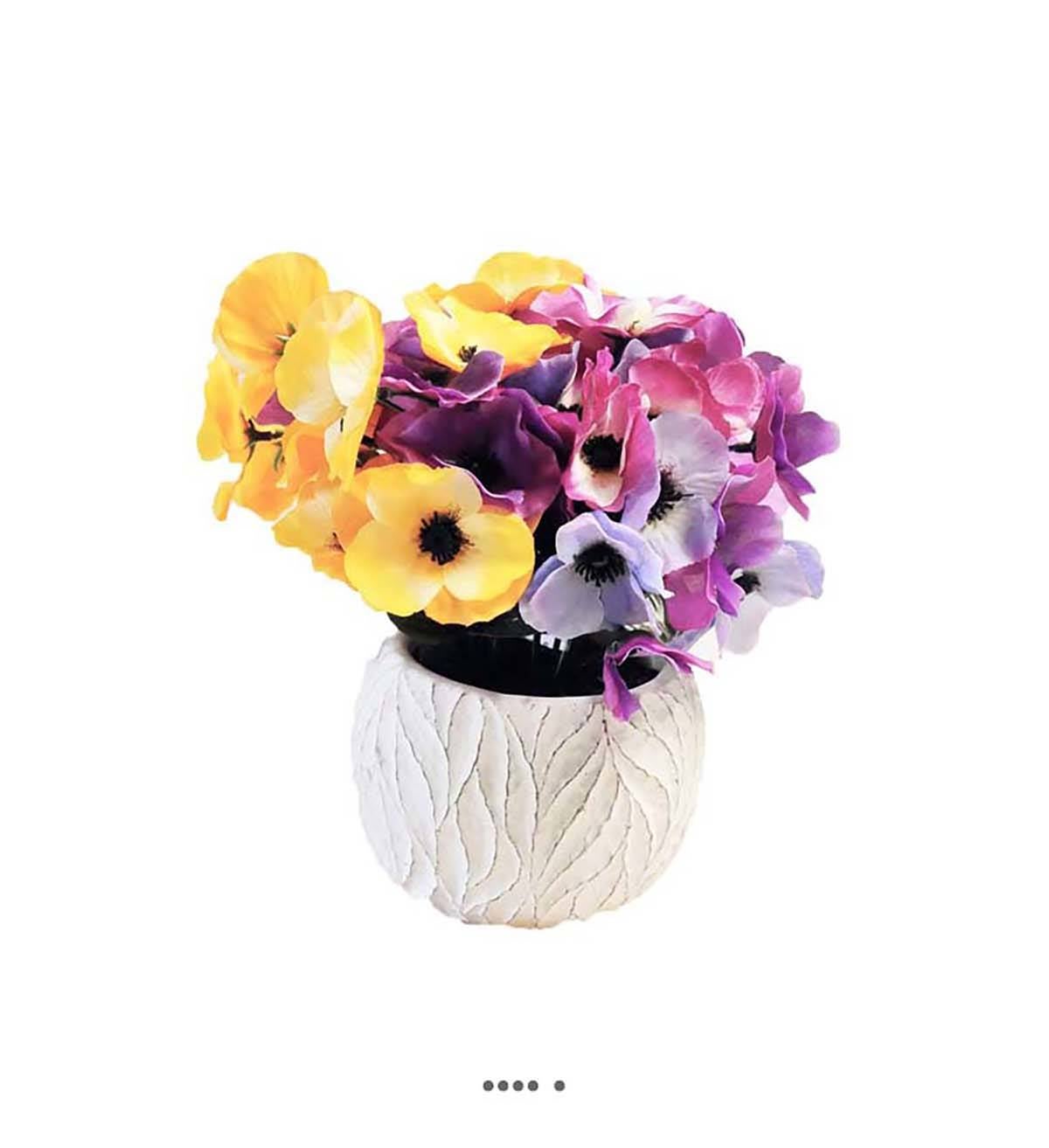 Composition fleurs artificielles pour colombarium pot blanc béton pensées H  27 cm D 23 cm Jaune - couleur: Jaune | Leroy Merlin