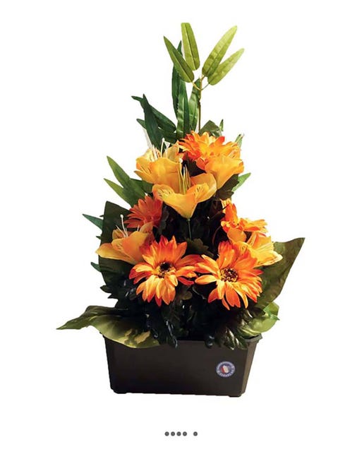 Composition fleurs artificielles pour cimetière jardinière gerberas et  alstroemerias H 50 cm L 28 cm - couleur: Orange | Leroy Merlin