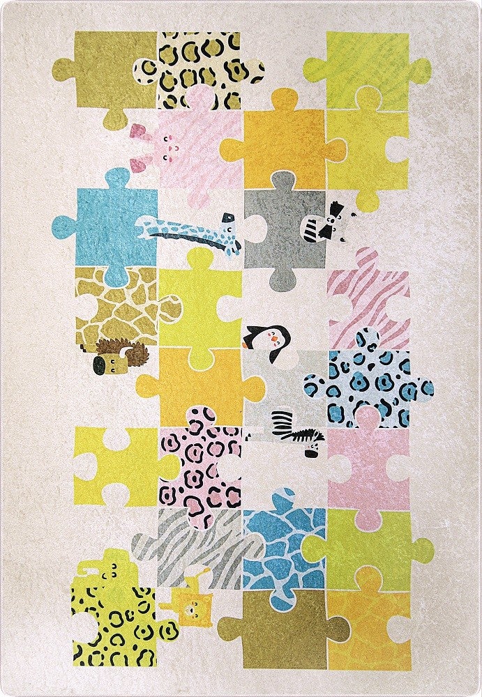 Tapis Enfant Puzzle Beige Dimensions - 100x150