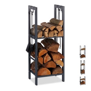 Rangement à bois en acier noir 125x40x25CM, rack pour bois de chauffage,  range-bûches