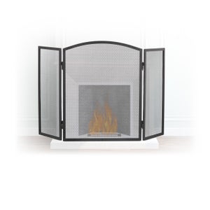 Écran de cheminée en métal noir avec grille fine, protection