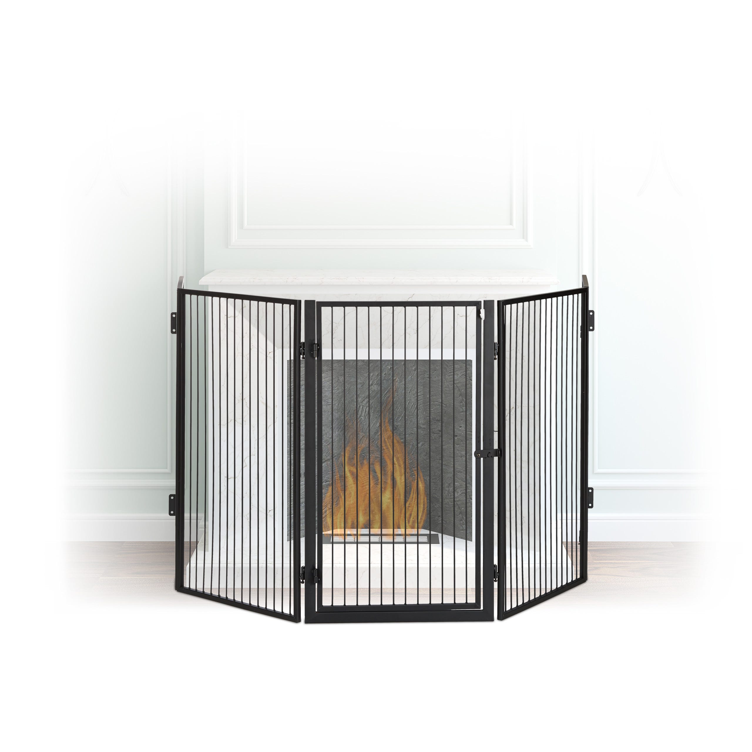 Relaxdays Barrière de cheminée, 5 éléments, HxL 76 x 60 cm chaque, avec  porte, sécurité enfants, grille, acier, noir