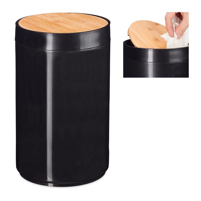 BEY-Poubelle ronde décorative en bois pour salle de bain salle de