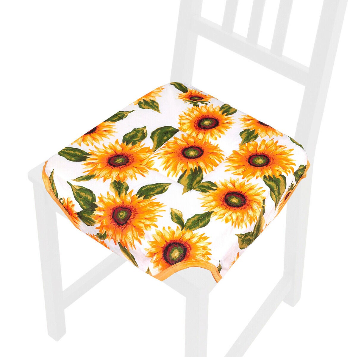 Set 4 Cuscini Sedia Cotone Con Lacci Lavabili Morbidi Universali Copri  Sedie Cucina Girasoli - Bianco