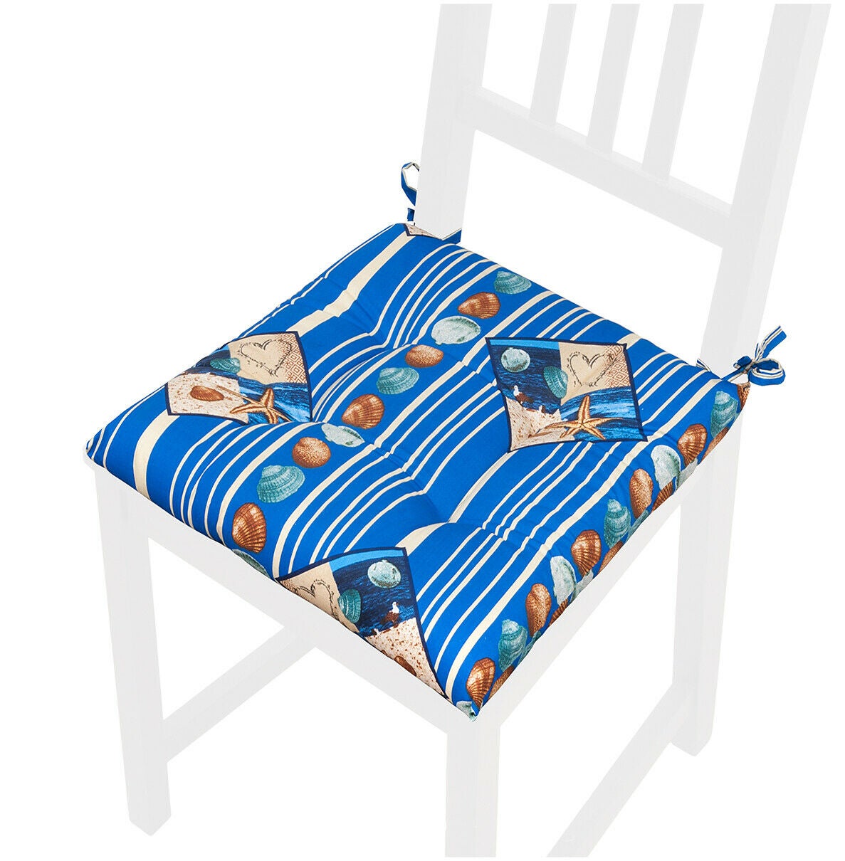 Cuscino sedia mare morbido rotondo 40cm coprisedia con lacci lavabile conchiglie 