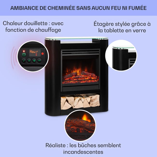 Cheminée électrique CHEMIN ARTE Fire Glass Noir avec flamme 3D