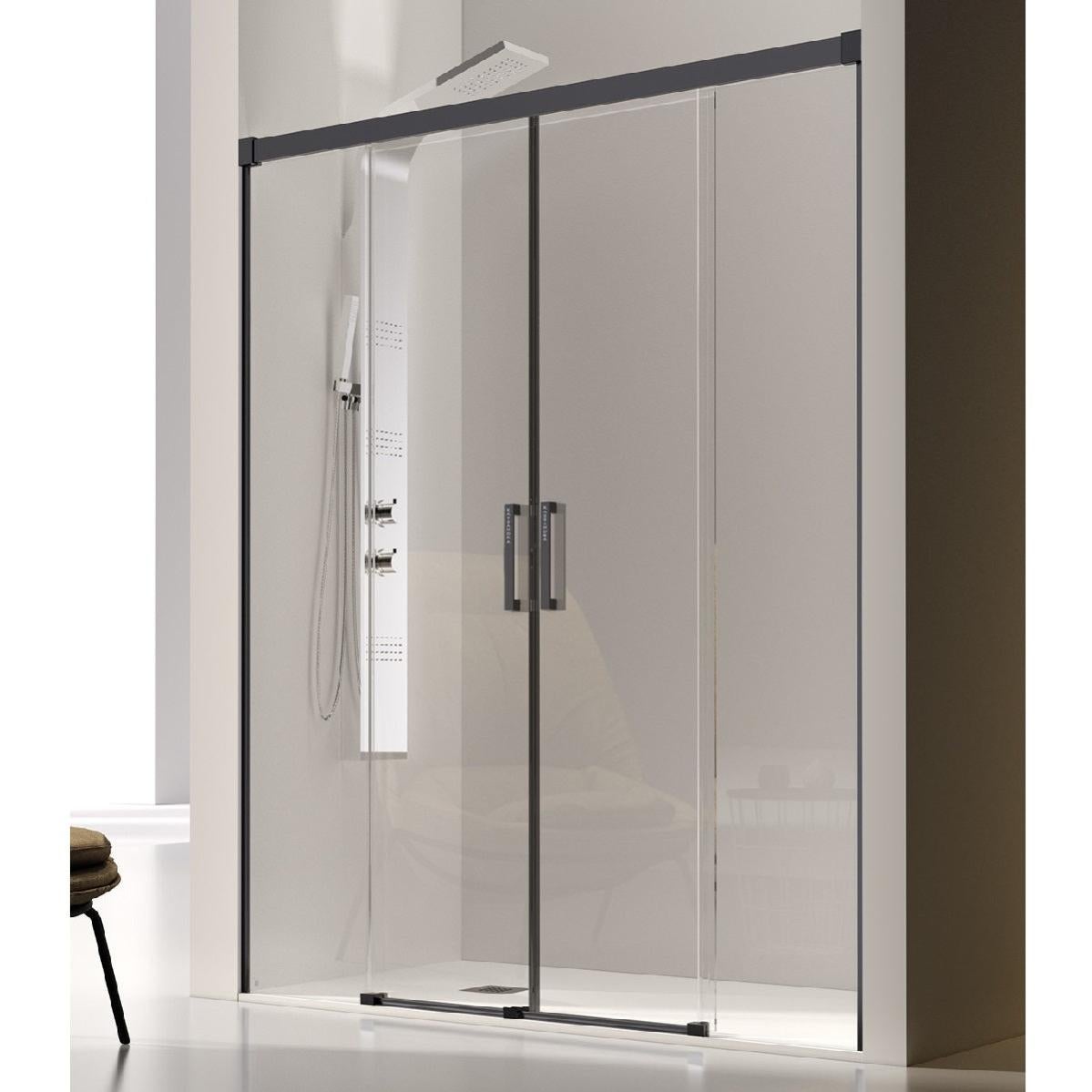 Paroi de douche 2 verres fixes + 2 portes coulissantes GLASÉ profil