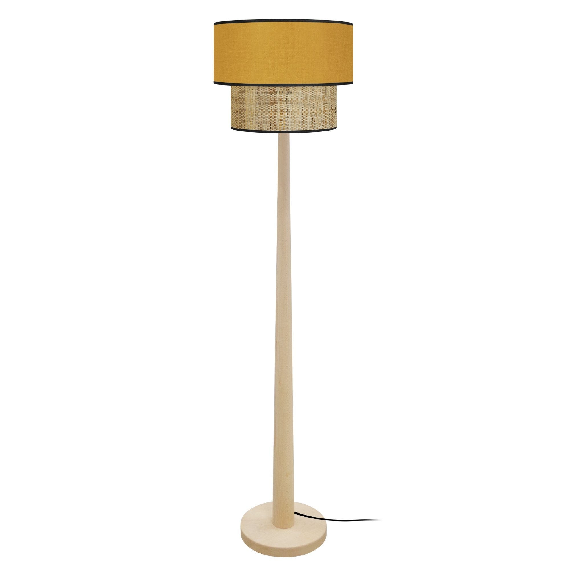 Lampadaire, lampe à pied LED en bois d'acacia naturel et abat-jour