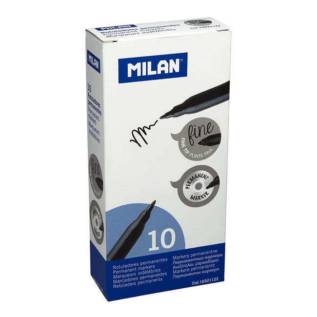 Boîte 10 feutres permanents pointe fine noir • MILAN