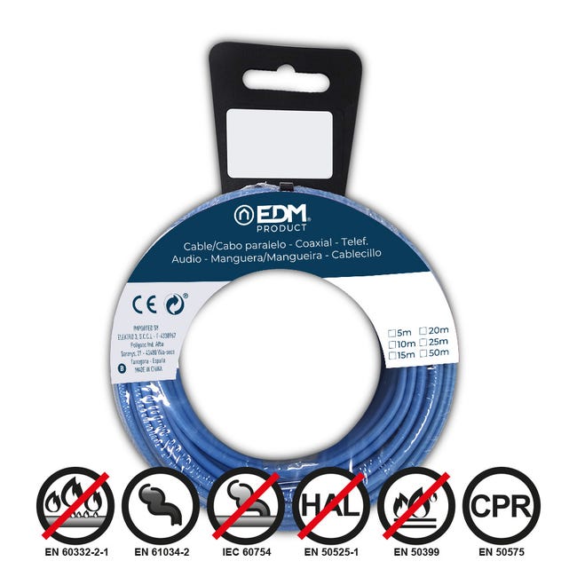 Cable eléctrico unipolar por metro 2.5mm libre de halógenos azul