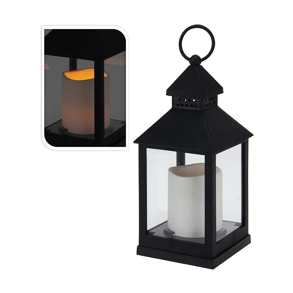 Lanterne avec bougie Led intégré 2 coloris assortis:Noir/gris