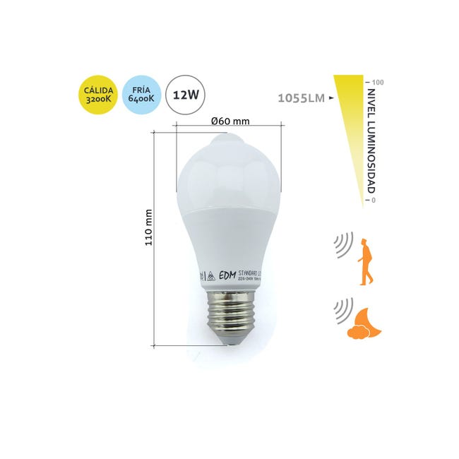 Lámpara con Sensor de movimiento PIR, bombilla LED con Sensor de movimiento  E27