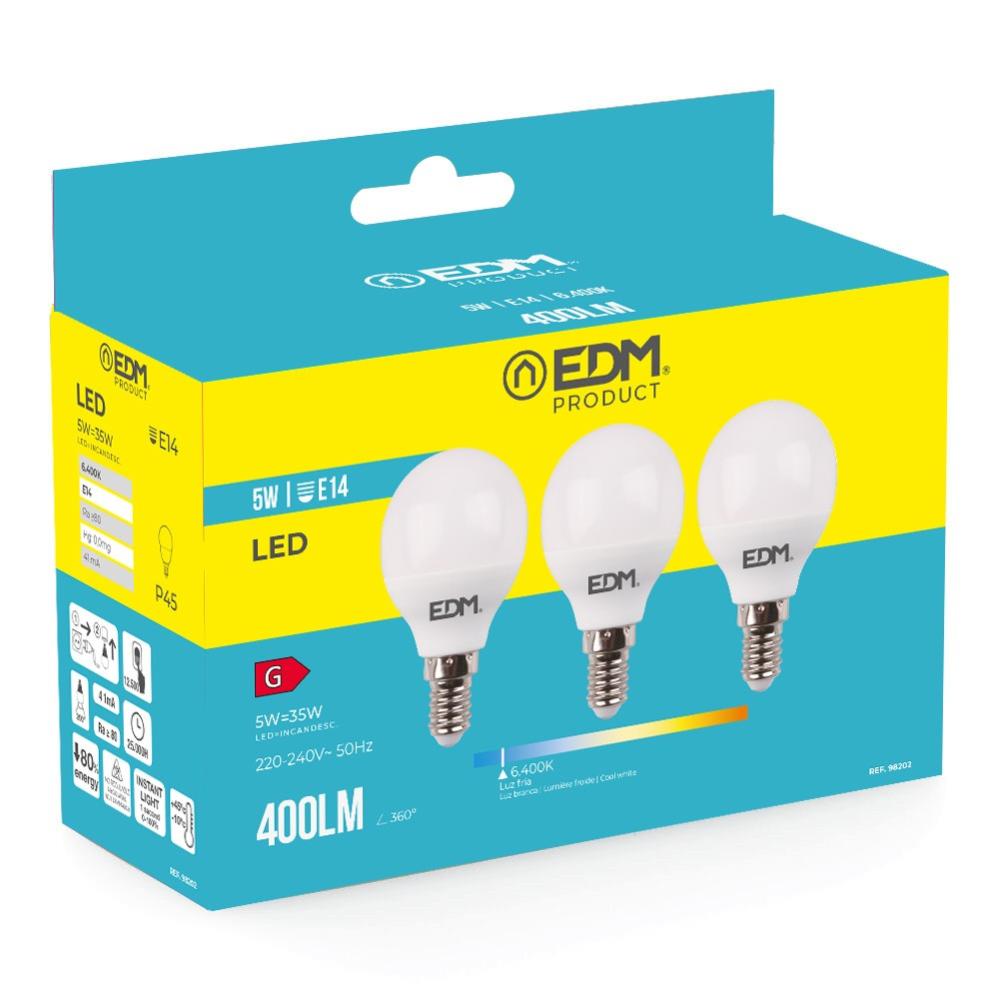 Kit 3 ampoules led sphériques e14 5w 400lm 6400k lumière froide ø4