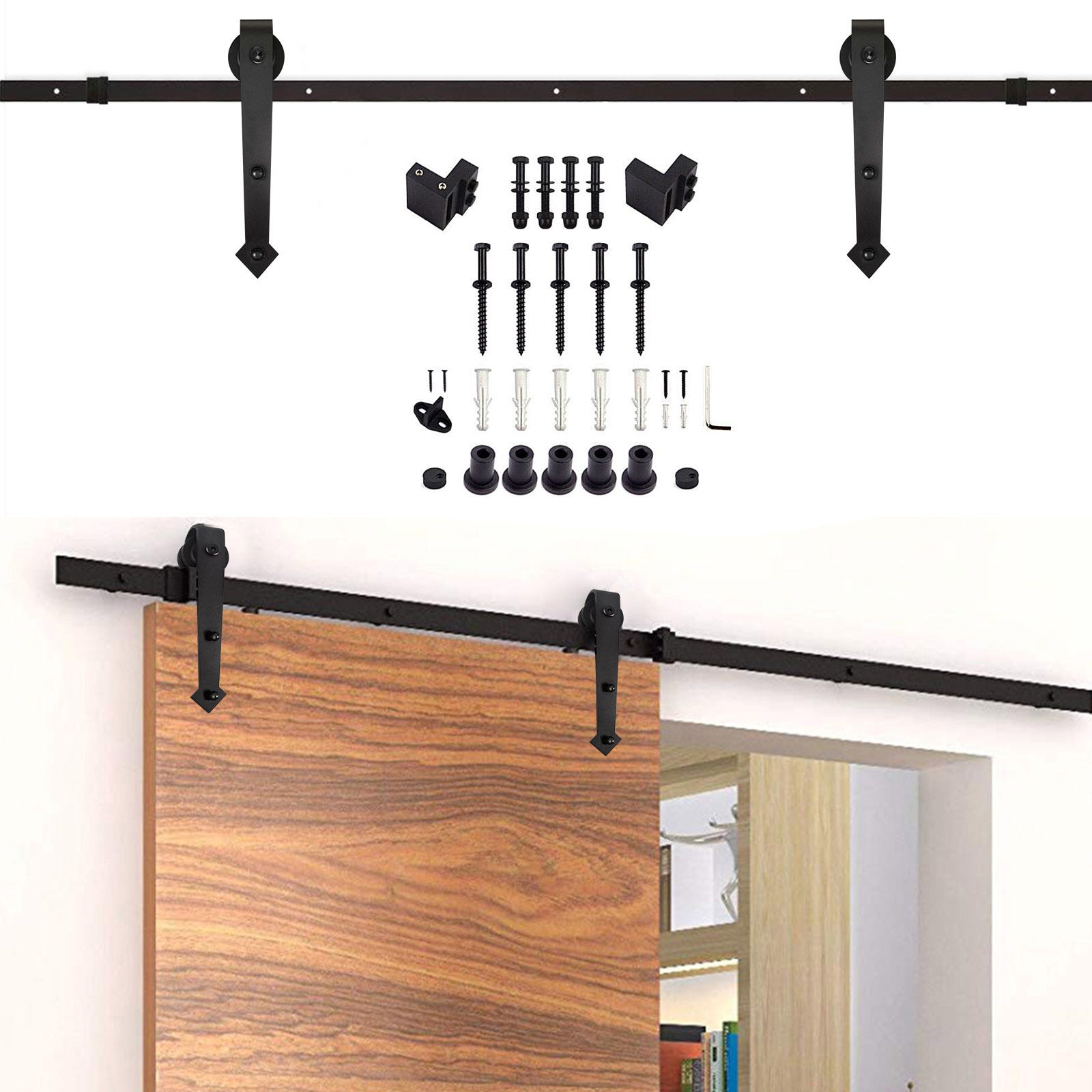 Sistema de puertas correderas Juego de accesorios de riel en el riel del  piso con vidrio de vidrio de rodillo de madera 150 kg Pfeil 200 cm