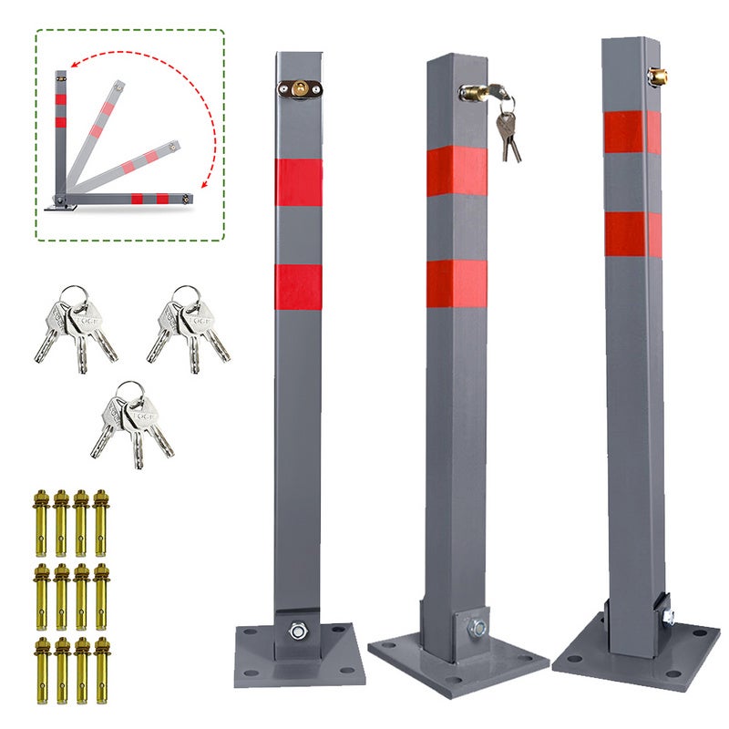5x Barrera aparcamiento poste redono plegable altura 71 cm con bloqueo y  llaves