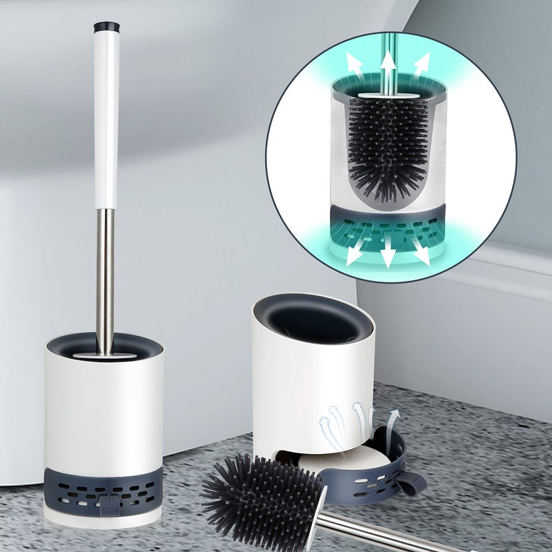 2x Silicona WC Cepillo para el inodoro con soporte de secado rápido  Pellizos ocultos Silicona Inicio VERTER SALLE WC