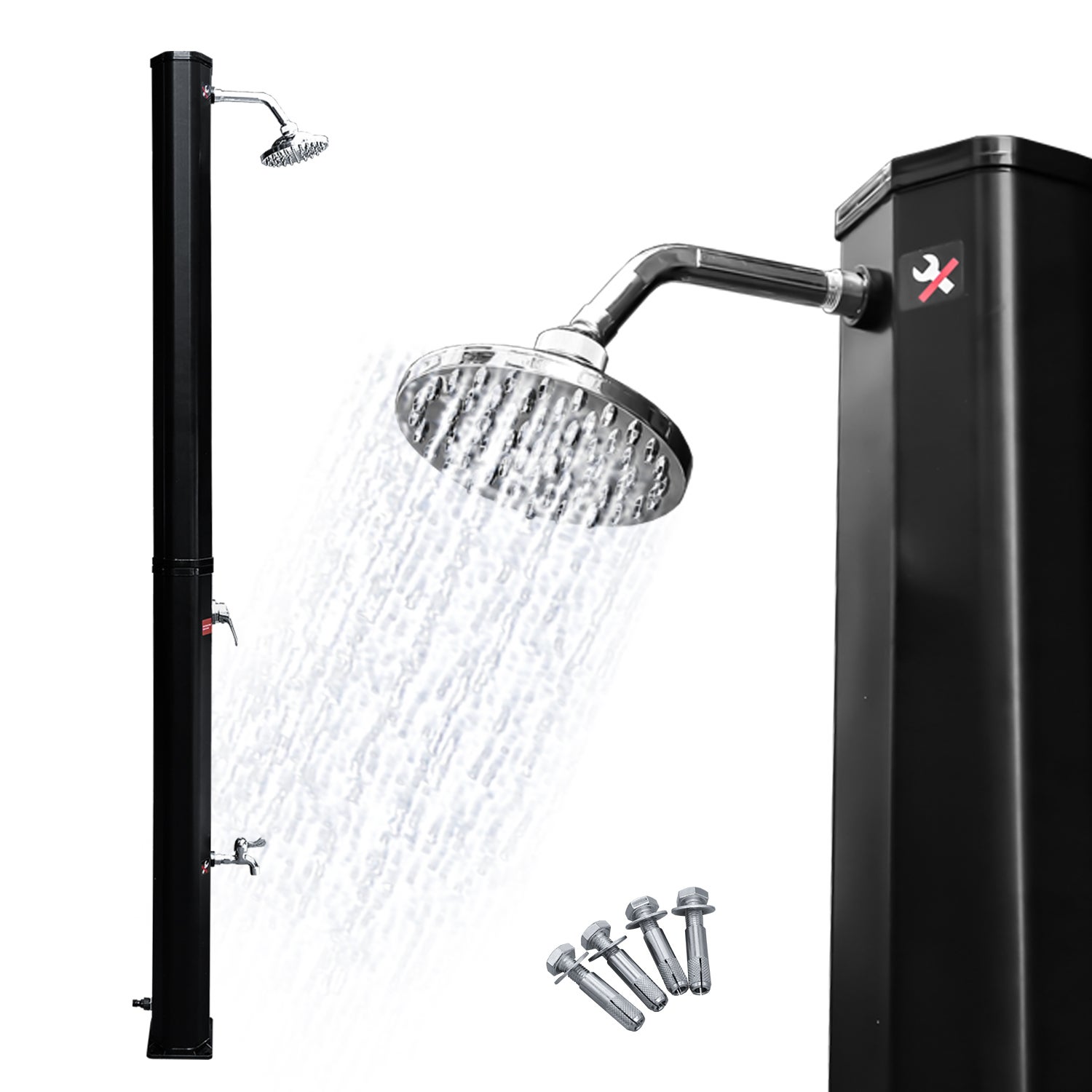 DMS® Douche solaire 35 litres Douche de jardin 60 °C sans raccordement électrique Douche de piscine Camping Eau chaude Pomme de douche et robinet noir max Raccord de tuyau d'arrosage SD-35 