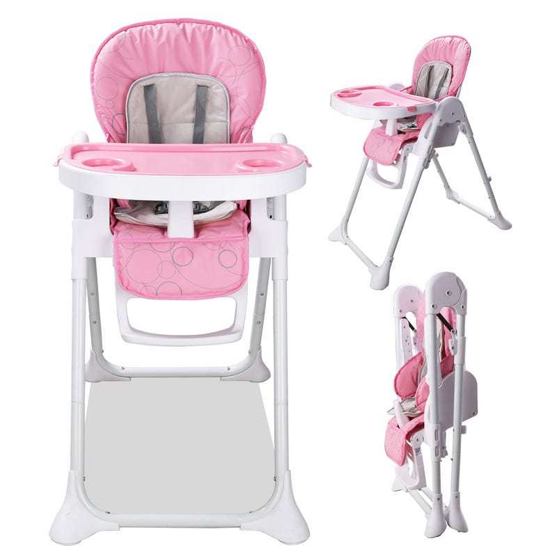 Chaise haute bébé, enfant pliable, réglable hauteur, dossier et tablette -  rose