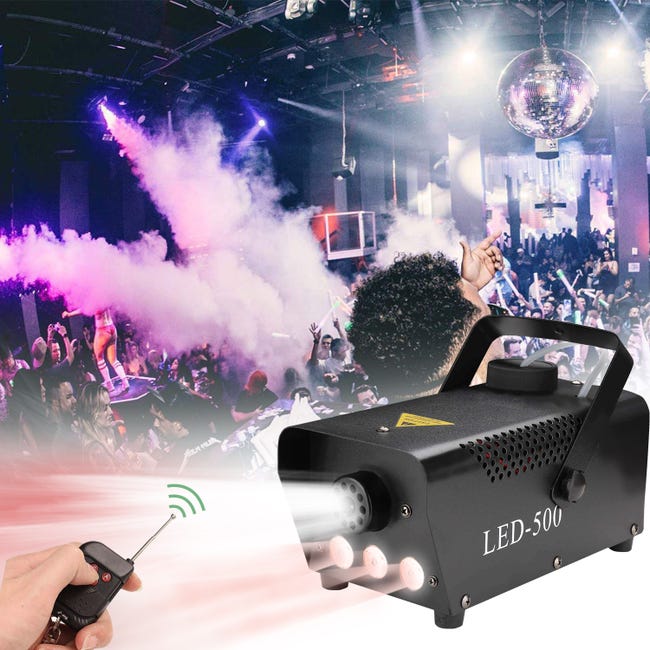 SWANEW Machine à fumée RGB Show 500W Smoke LED effet brouillard DJ sans fil  à distance 13 couleurs