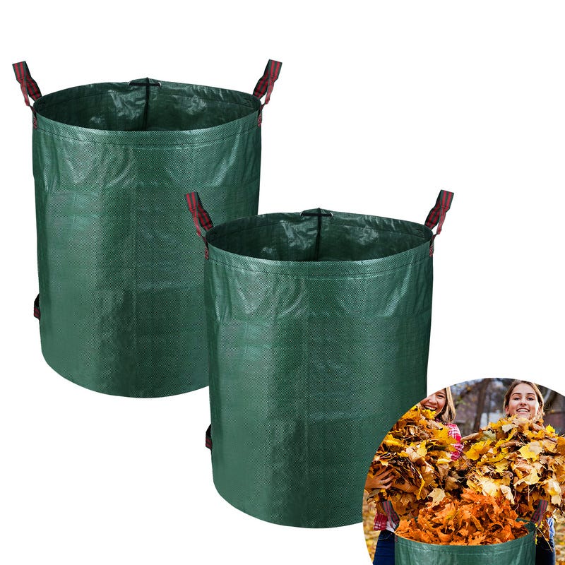 2X sac de jardin XXL polypropylène 272L 3 poignées sac à feuilles poubelle  jardin sac