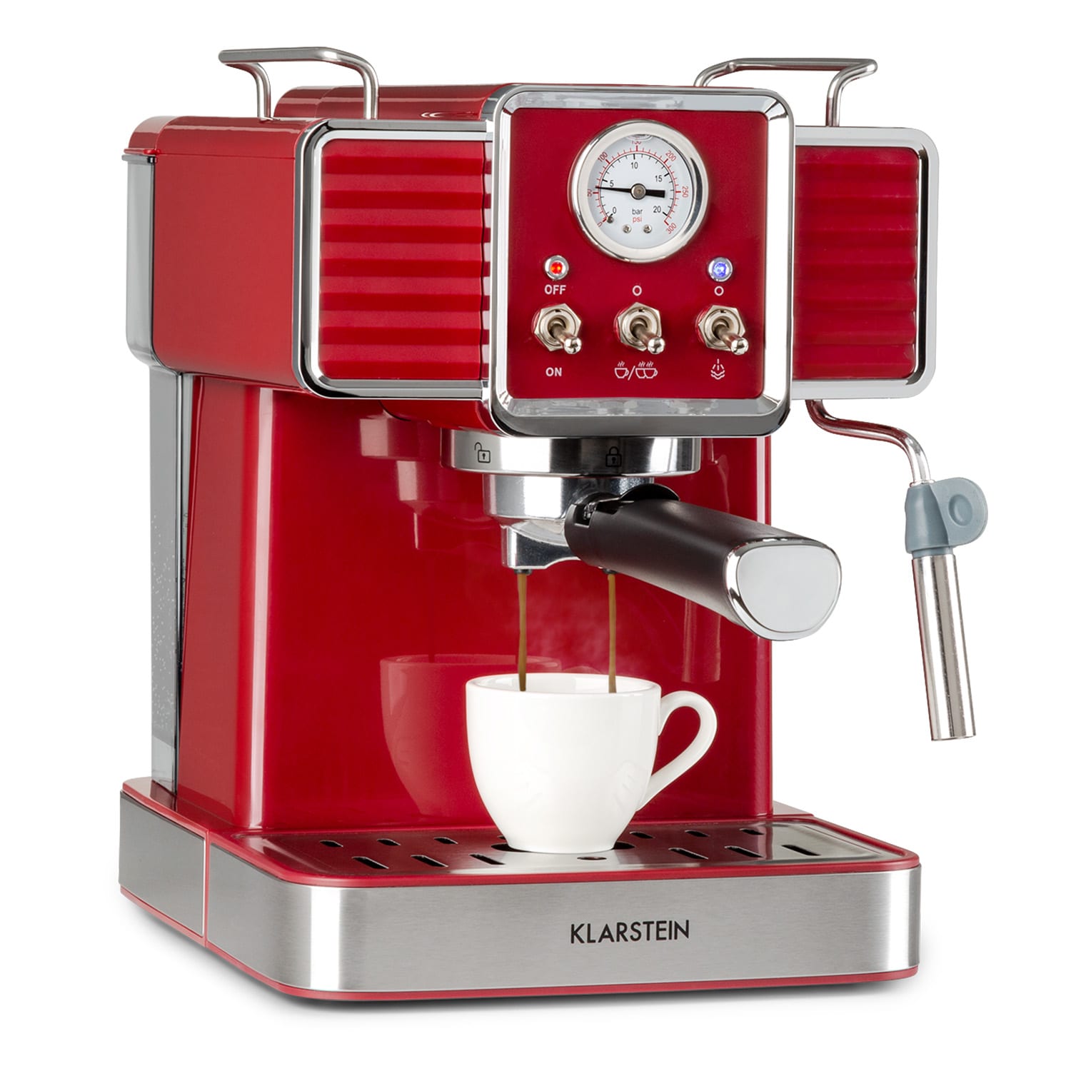Klarstein Gusto Classico - Machine à expresso 1350w - pression 20 bars -  1,5l - pour café moulu et dosettes - rouge