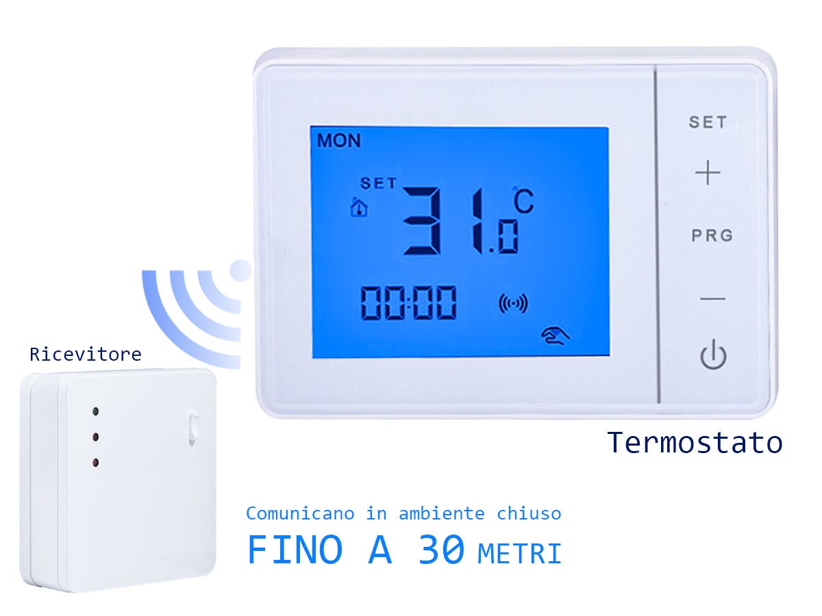 Termostato Wireless RF Cronotermostato Digitale Settimanale Touch