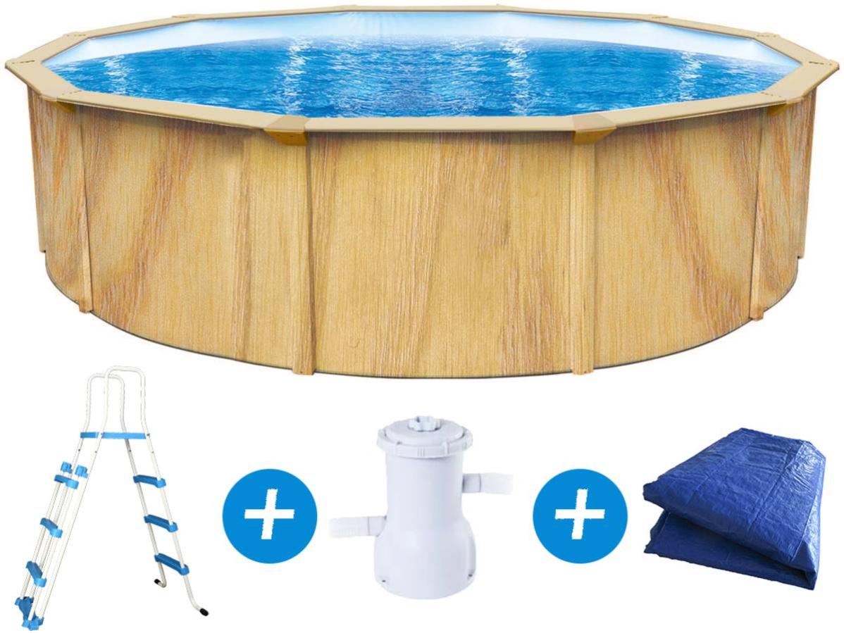 Piscina Redonda En Acero - Aspecto Madera - &Quot;Punta Cana&Quot; - Ø 3.6 X 1.20 M