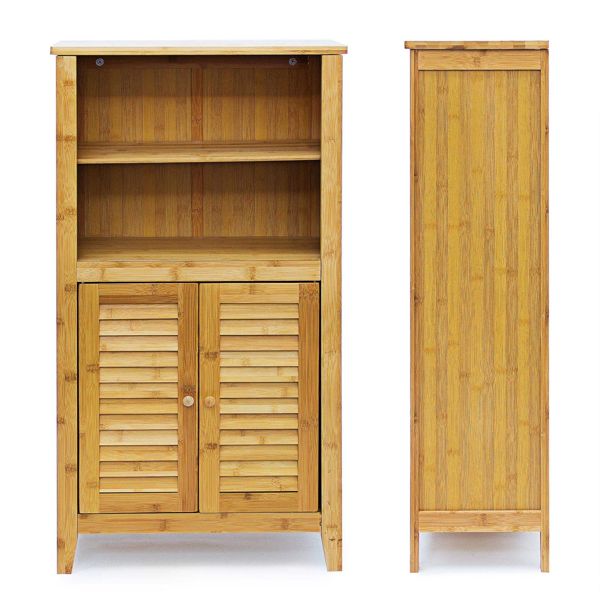 Armoire Etagere Petit Meuble Table 2 Portes Bambou Salle De Bain Salon Multifonction 92 Cm 3213056 Leroy Merlin